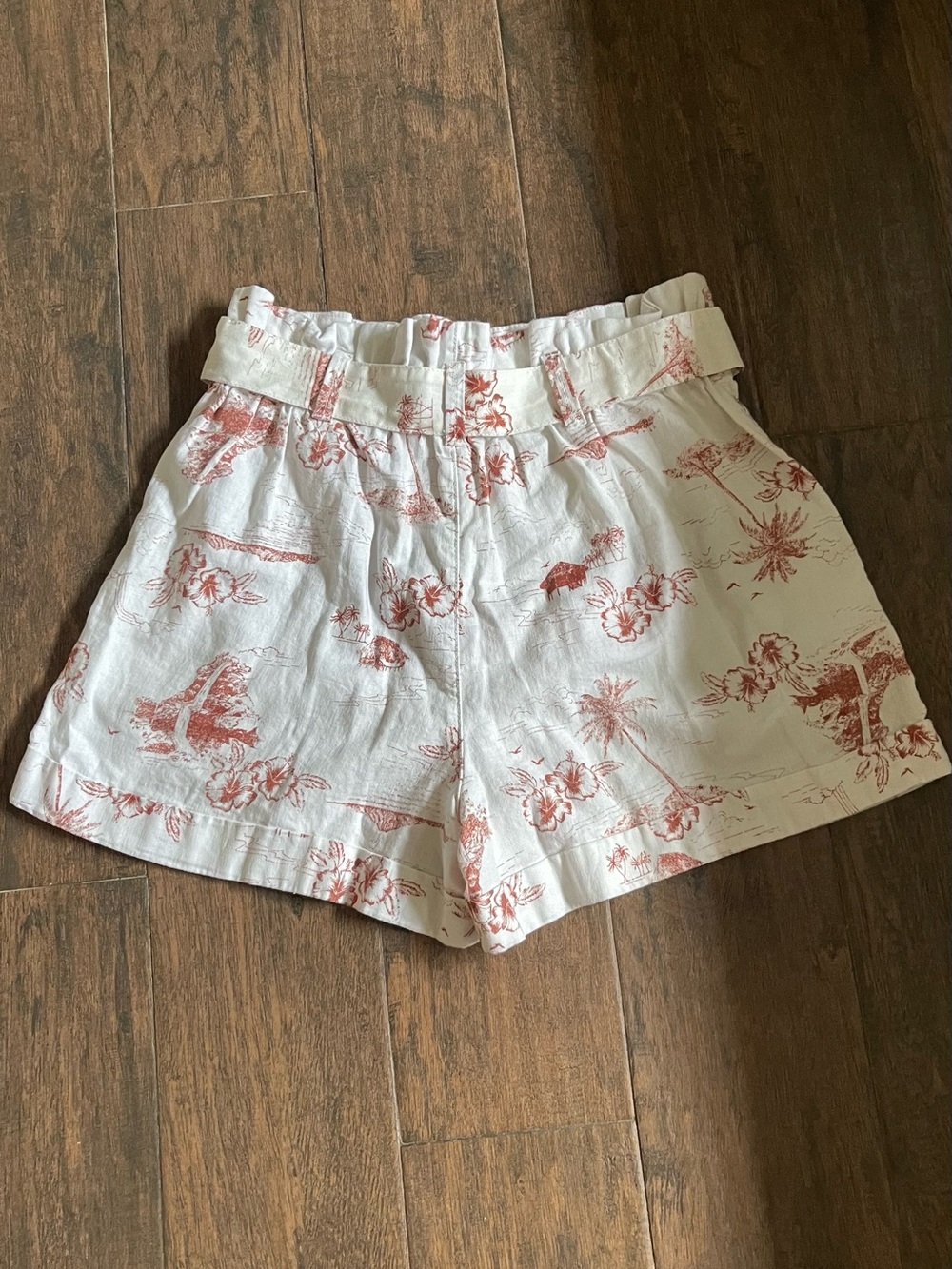 Madewell Women's White linen cotton blend Floral Print Paperbag Waist Shorts